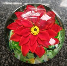 Beautiful Red Daliah Glass Paperweight .