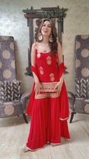 Classic Look Faux Georgette Top Palazzo With Red Dupatta For Women Reception