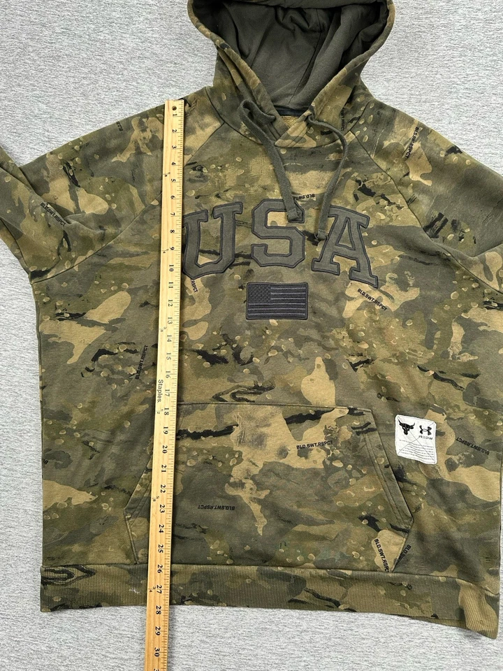 Sudadera con Capucha Under Armour Project Rock Freedom Para Hombres XL Verde Camuflaje Bandera de EE. UU. Foto 4 de 4