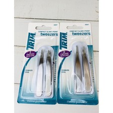 2x Trim Compact Slant/ Point Stainless Steel Tweezers Set New Free Shipping
