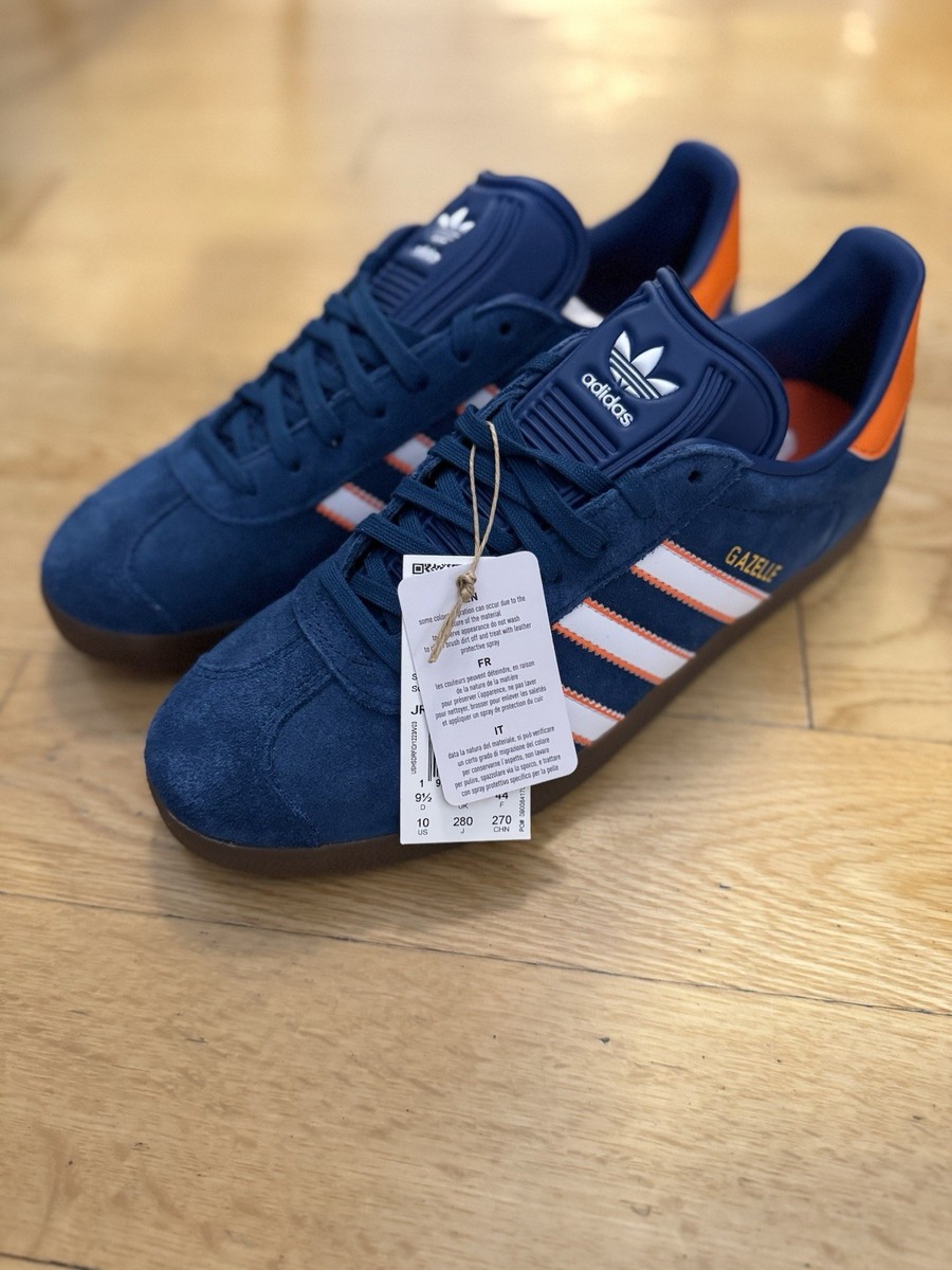 adidas Gazelle Navy Blue Orange Men's Suede Sneakers Lace Up Low Top adidas Gazelle Navy Blue Orange Men's Suede Sneakers Lace Up Low Top