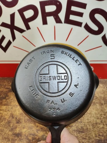 "Fully Restored" GRISWOLD #5 Cast Iron Skillet Pan 8" Large Logo Seasoned Flat