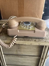 Mid-Century Modern Tan Starlight ? Phone Vintage Rotary Dial Bell System AT&T
