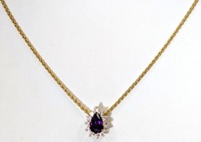 14K Gold Amethyst & Diamond Pendent & Chain, 20'' Long