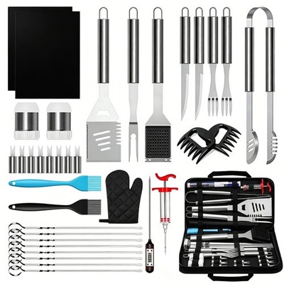 BBQ Tool Set Stainless Steel Outdoor Grill Utensil Cooking Cutlery Kit with Case