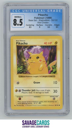 1999 Pokemon Classic - Base Set Pikachu CGC 8.5 #58/102 Shadowless - Red Cheeks