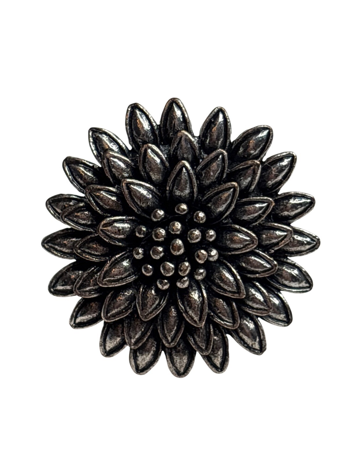 Silvertone Statement Flower Adjustable Ring - image 1