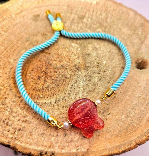 Bracciale Nature Fragola Quarzo Coniglio Blu Maglia - Foto 9 di 10