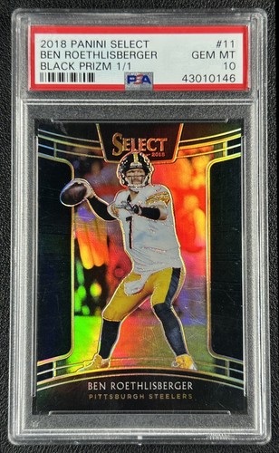 1/1 BEN ROETHLISBERGER PSA 10 2018 PANINI SELECT #11 TRUE BLACK PRIZM 1/1