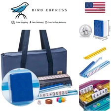 Elegant Santorini American Mahjong Game Set with Blue Soft Case & Accessories