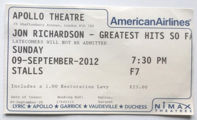 JON RICHARDSON - GREATEST HITS SO FAR (lustiger Magnet) / 2012 / TICKET / xv