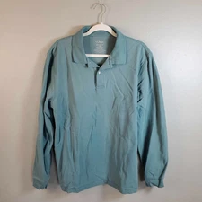 LL Bean Mens Large Reg Long Sleeve Polo Green Shirt L