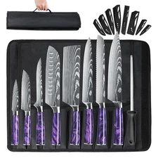 9Pcs Kitchen Knives Set Stainless Steel Japanese Damascus Chef's Knife Cleaver