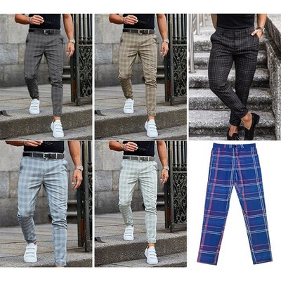 Herren Kariert Hose Freizeithose Chinohose Hose Chino Classic Slim Fit Anzughose