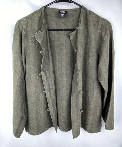Eileen Fisher Kimono Top Size PS Green Silk Asian Boxy Fit Lightweight Jacket - Picture 2 of 9