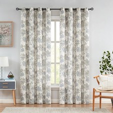 Floral Botanical Light Filtering Curtain Panel with Green and Blue Leaf for R...