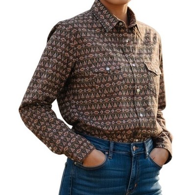 Panhandle Long Sleeve Shirt Women's Medium Western Teepee Arena Pearl Snaps Top