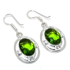 Green Peridot Gemstone Handmade 925 Sterling Silver Jewelry Earring Size 1.50"