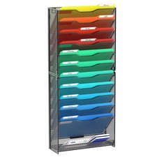 12 Tier Wall File Organizer, Hanging Wall Mount File Holder Paper Folder Mail...