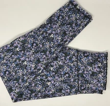 Ebb & Flow Purple Floral Leggings Criss Cross Scalloped Cropped Athletic Sz L