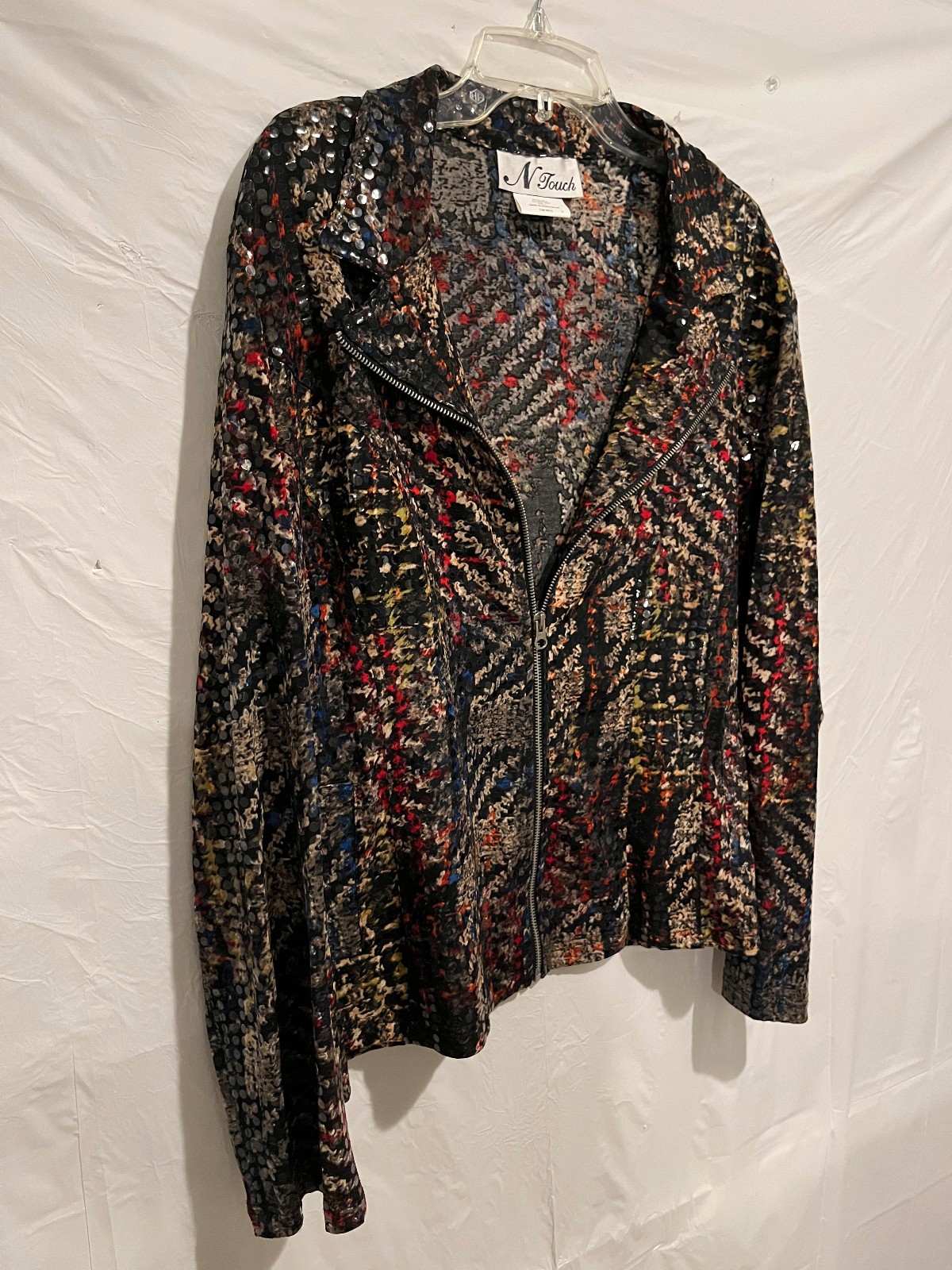N Touch Sequin Zip Jacket Multicolor Abstract Pat… - image 2
