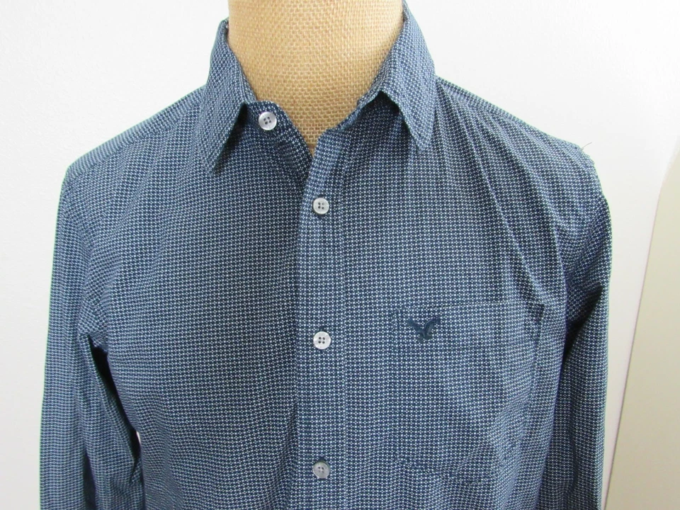 AMERICAN EAGLE OUTFITTERS, CAMISA GEO MANGA LARGA HOMBRE ALGODÓN AZUL MARINO, TALLA M Foto 2 de 4
