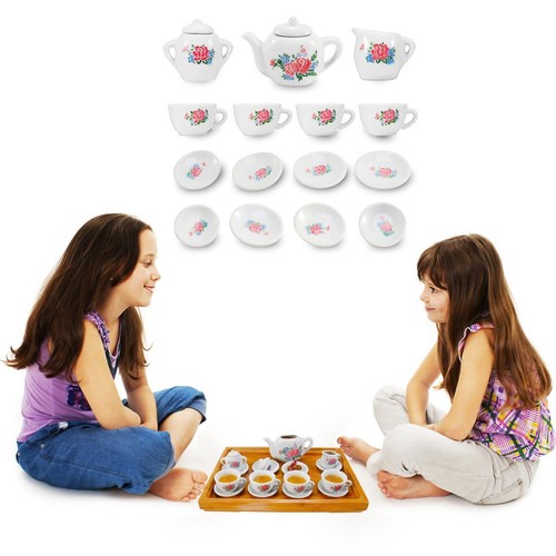 23PCS ROSE Flower Porcelain Ceramic Tea Set Pretend Play Kids Toy Mini Kit WHITE - Picture 9 of 11