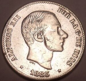 Énorme Rare Au Argent Philippines 1885 50 Centimos ~ Incredible
