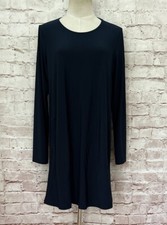 Sun Kim Womens Navy Blue Swing Trapeze Mini Long Sleeve Slinky Knit Dress Size M