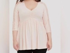 New - Torrid - Blush Pink - Babydoll Tunic - V Neck - 3/4 Lace Sleeve - 4X