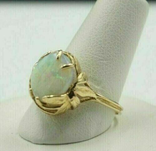 2Ct Round Opal Simulated Vintage Women's Engagement Ring 14K Yellow Gold Plated - Picture 1 of 8