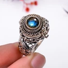 Labradorite Gemstone Handmade Poison Ring, 925 Silver Labradorite Poison Ring.