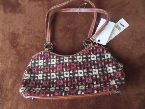 Isabella Fiore Red Flower Beaded Black White Grey 12 x 6.5 x 3" Handbag NWT - Picture 2 of 8