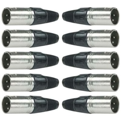 10 Pcs XLR 3 Pin Male Mic Microphone Audio Cable Connector Mount Adapter Nickel