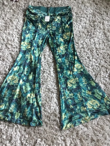 NWT Free People Hold Me Closer Flare Bell Bottom Pants Blue Velvet Emerald large - Picture 6 of 10