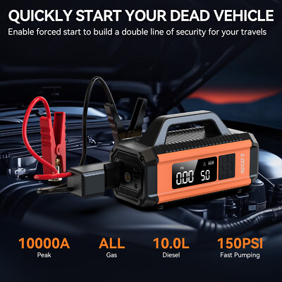 SZEVZO 10000 Portable Car Battery Jump Starter w/ Air Compressor