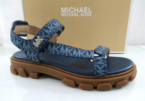 Michael Kors Ridley Lug Sole MK Logo Slingback Sandal Dark Denim Blue Size 8.5 195512602054 | eBay