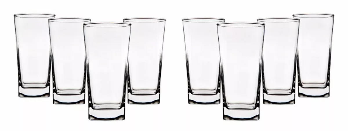 Red Series 16 oz Square Highball Beverage Drinking Glasses (Set of