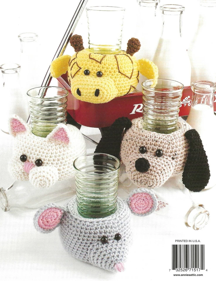 Kid's Coasters Crochet Koozies Cow Pig Bear Lion Dog Mouse Kitten Giraffe Cozies - Image 2 of 2