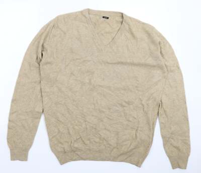 Beigefarbener Herrenpullover mit V-Ausschnitt Acrylmischung Größe L