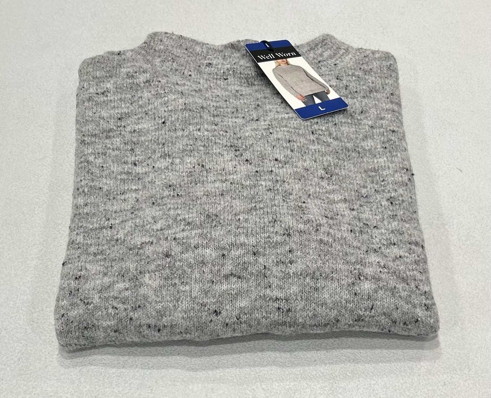 Well Worn Women's Soft Stretch Nep Yarn Sweater, Gray, Size L