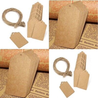 100Pcs Kraft Paper Tags Scallop Label Luggage Wedding Party Blank+Strings N7