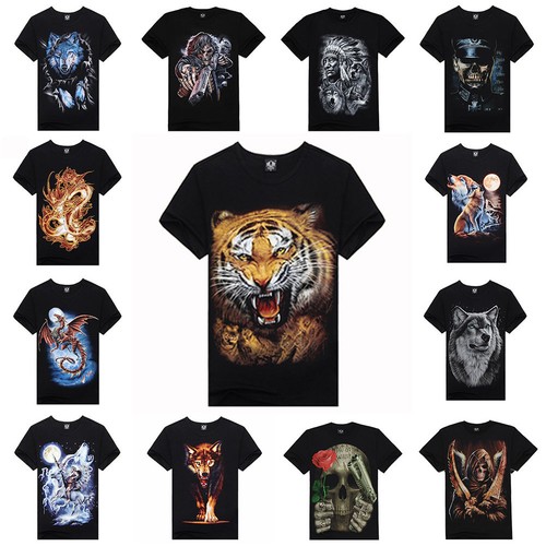 Mens Animal Shirts Skull Tiger Wolfs 3D Print Crew Neck Top Tee T Shirt XXXL A44 - Picture 4 of 17