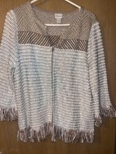 Chico's Fringe Metallic Gold  Brown Classic Hook Blazer Sz 2