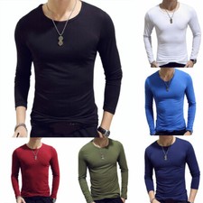 Cotton Long Sleeve T Shirt Mens Blank Casual Plain Tee Sport Heavy Weight Shirts