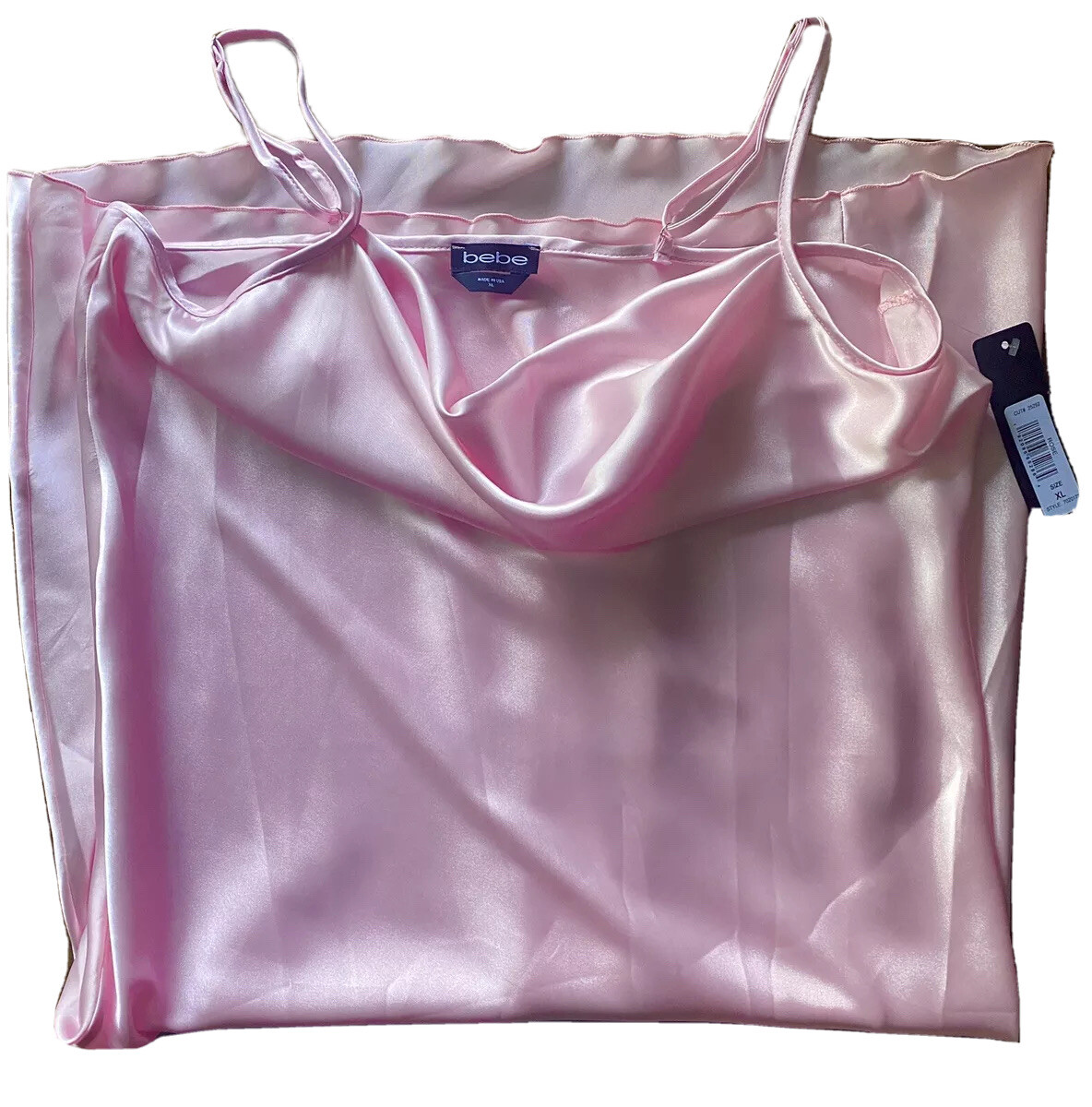 Bebe Women's Large Satin Cowl Neck Slip Midi Dress Rose Pink NWT