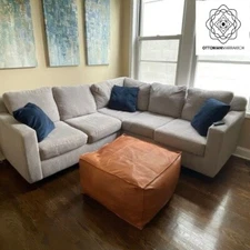 Relaxing Unstuffed Pouffe Leather Moroccan Boho New Square Ottoman