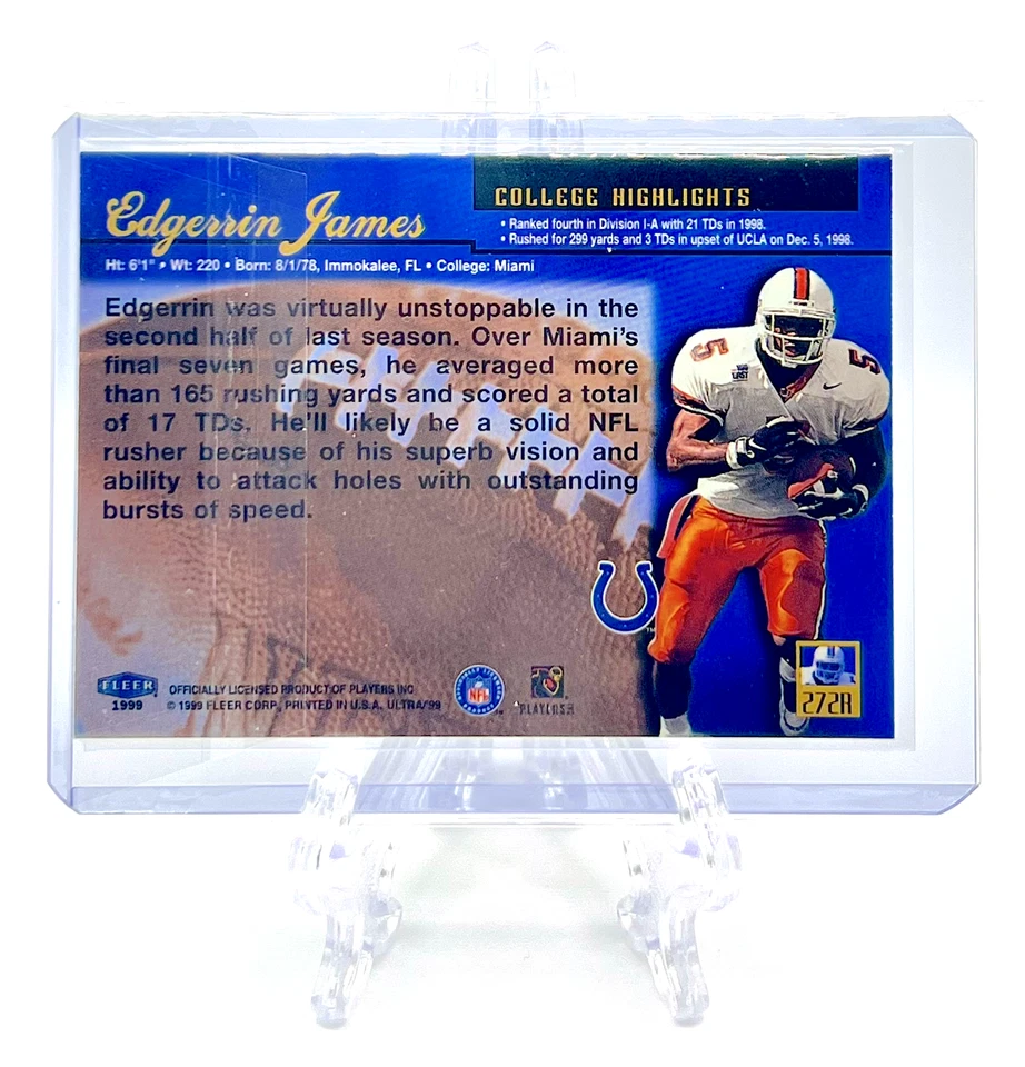 EDGERRIN JAMES 1999 Fleer Ultra NFL #272R BASE SET ROOKIE CARD RC COLTS HOF - Image 2 of 2
