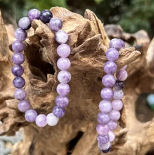 8mm Lepidolite Bracelet Purple Beaded Bracelet Healing Reiki Gift Unisex Gift