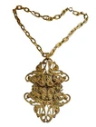 Vintage Signed Miriam Haskell Filigree Gold Tone Lg Articulated Pendant Necklace